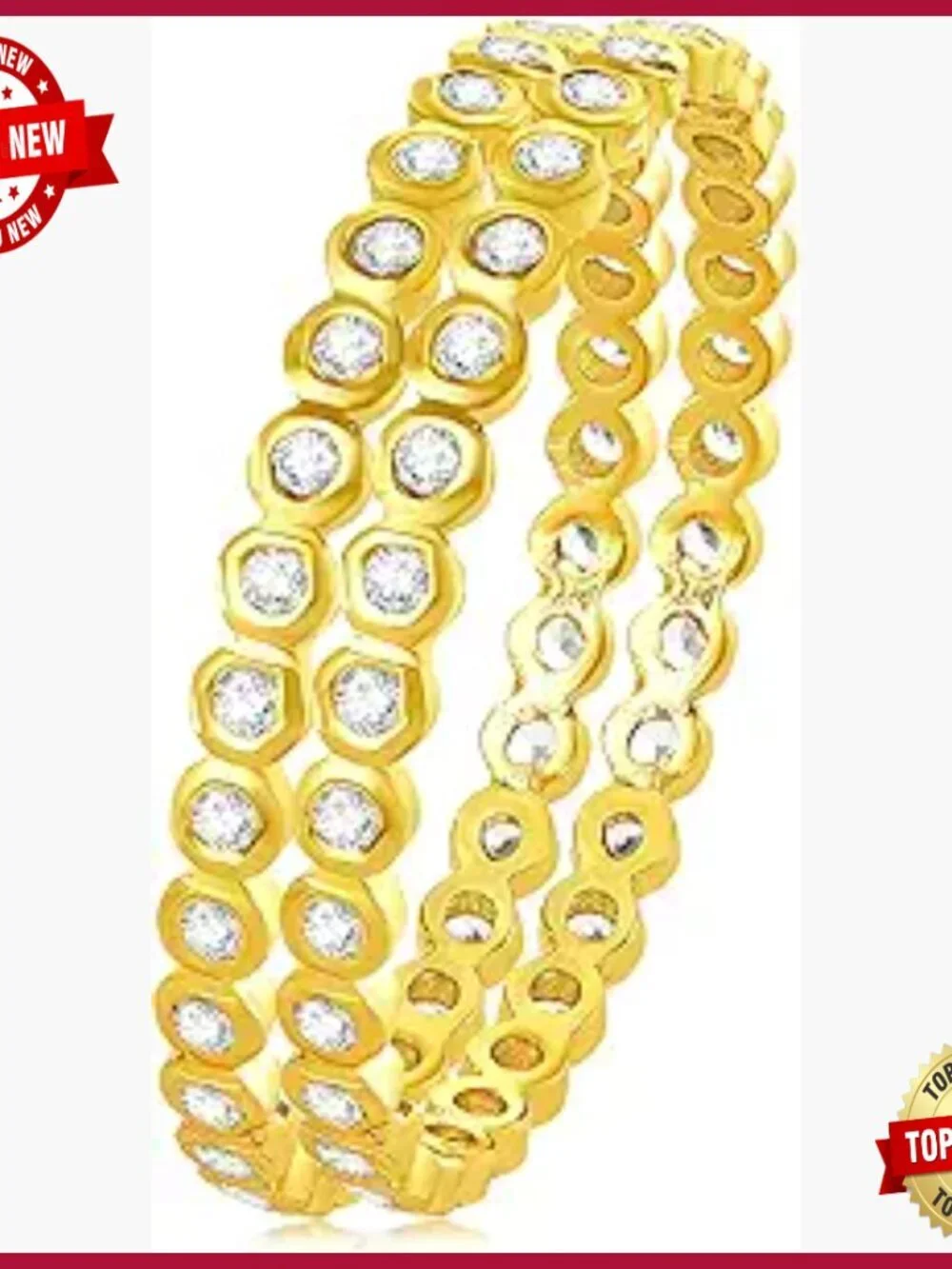 Cubic Zirconia Studded Stylish Bangle Set for Women 2.6 Inch